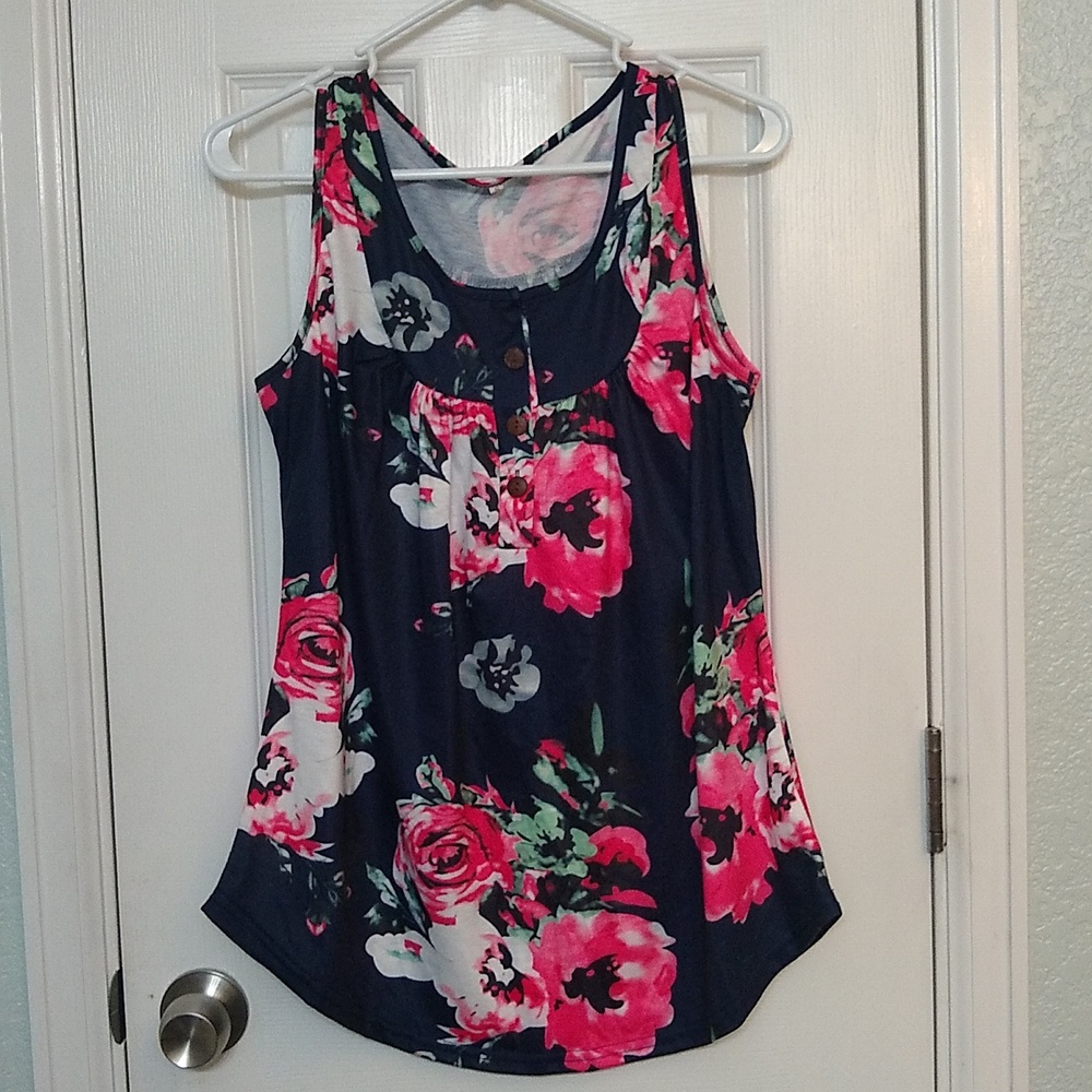 Navy Floral Tank